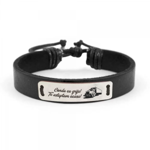 Bratara argint tablita 30 mm si piele - personalizata cu text